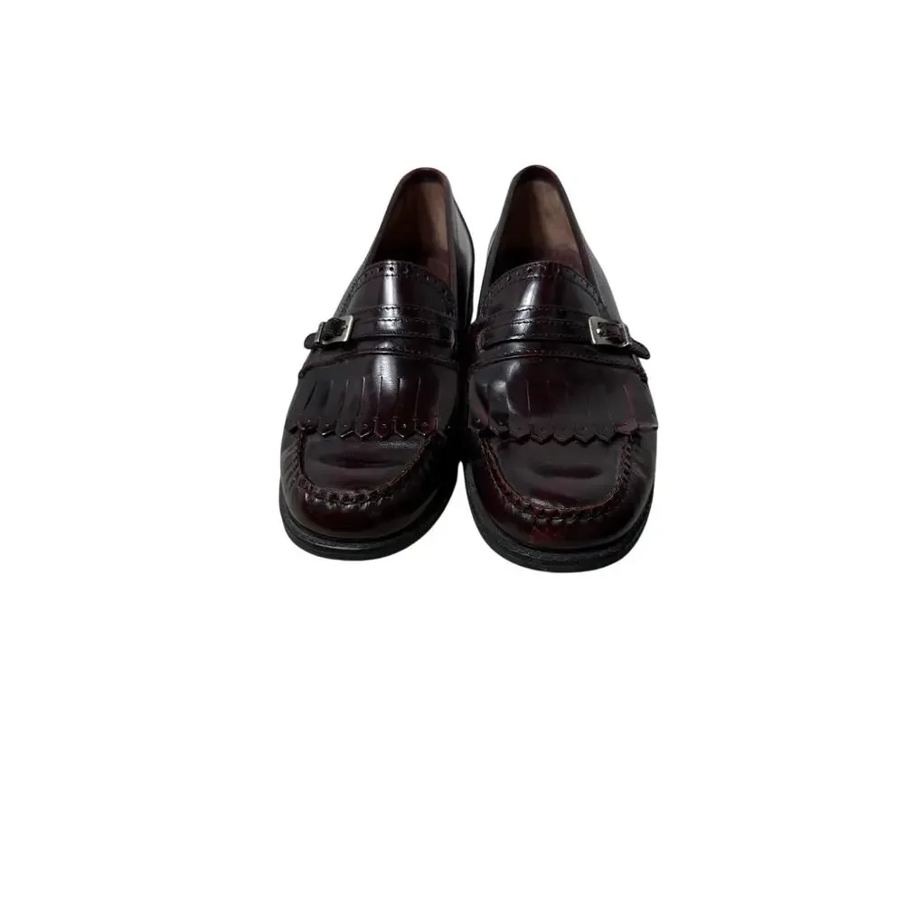 Vtg 90s Bass Weejuns 6.5 Harper Kiltie Fringe Loafers Leather Oxblood Burgundy
